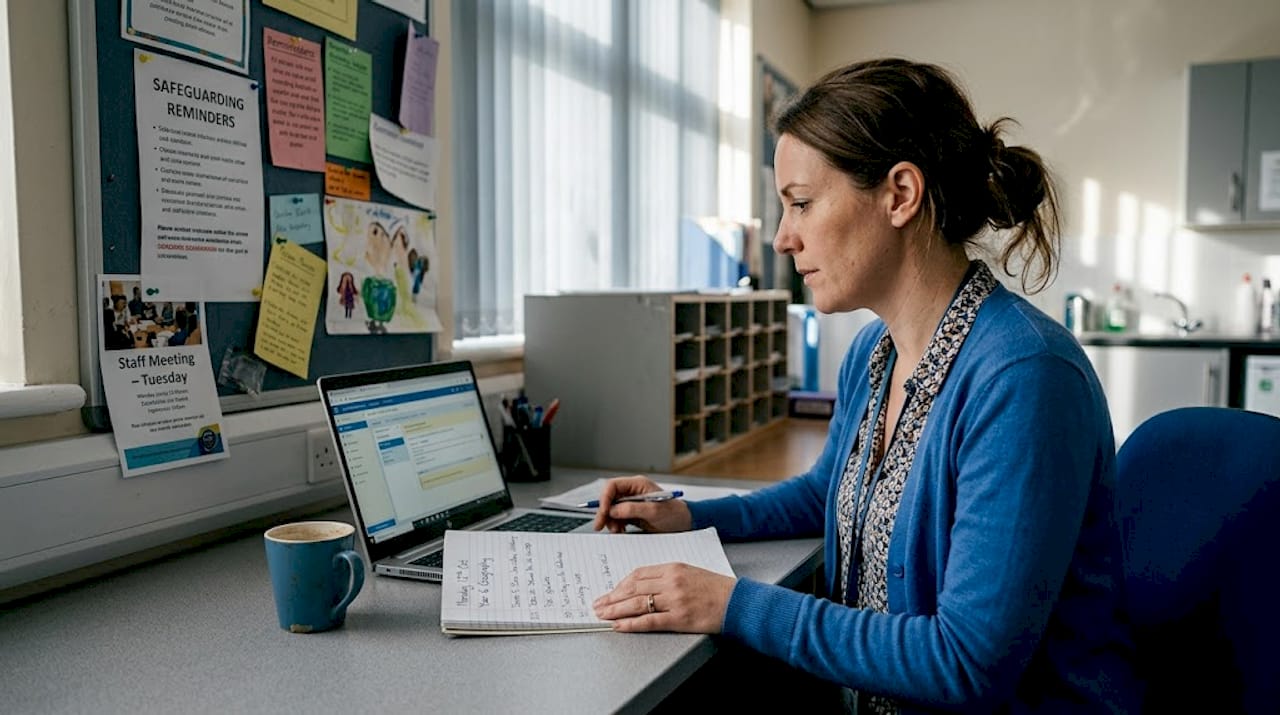 Teacher prepares lesson using cloud platform