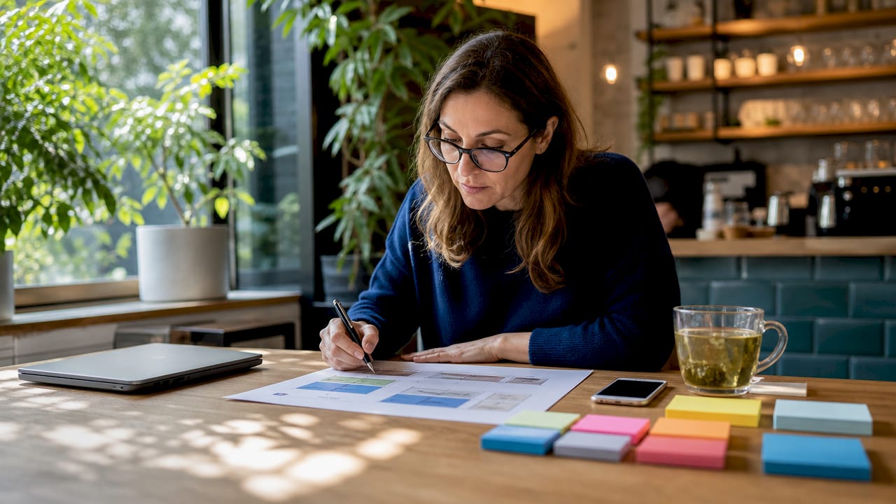 Marketing manager reviewing school website draft