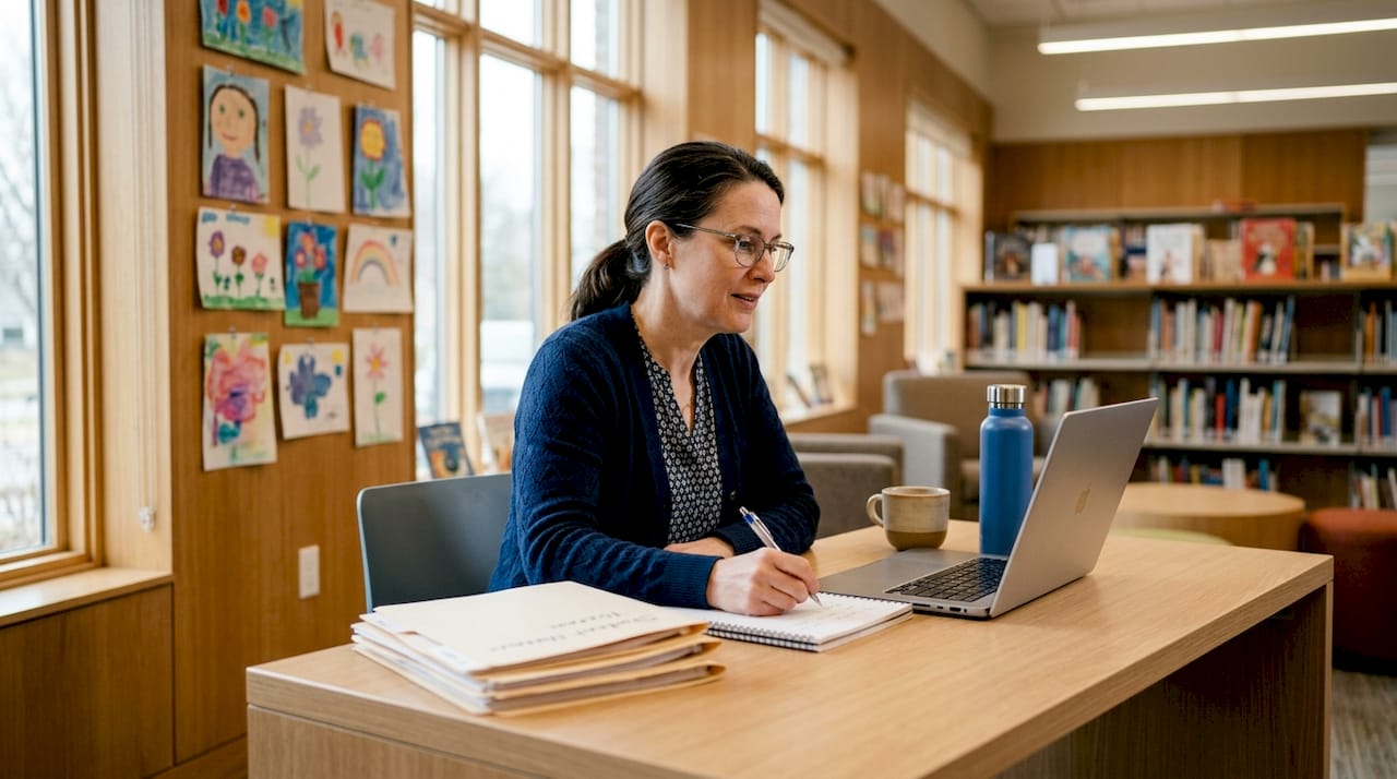 Teacher conducting parent-teacher video call