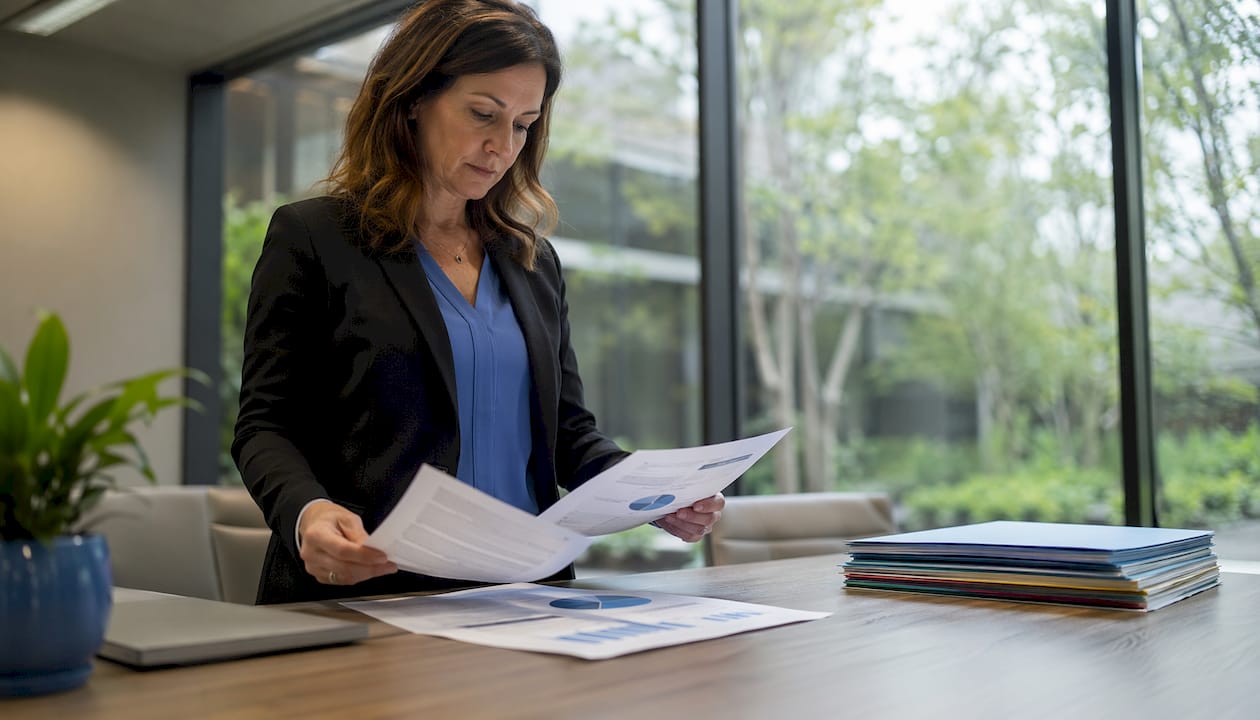 School leader reviewing messaging platform documents