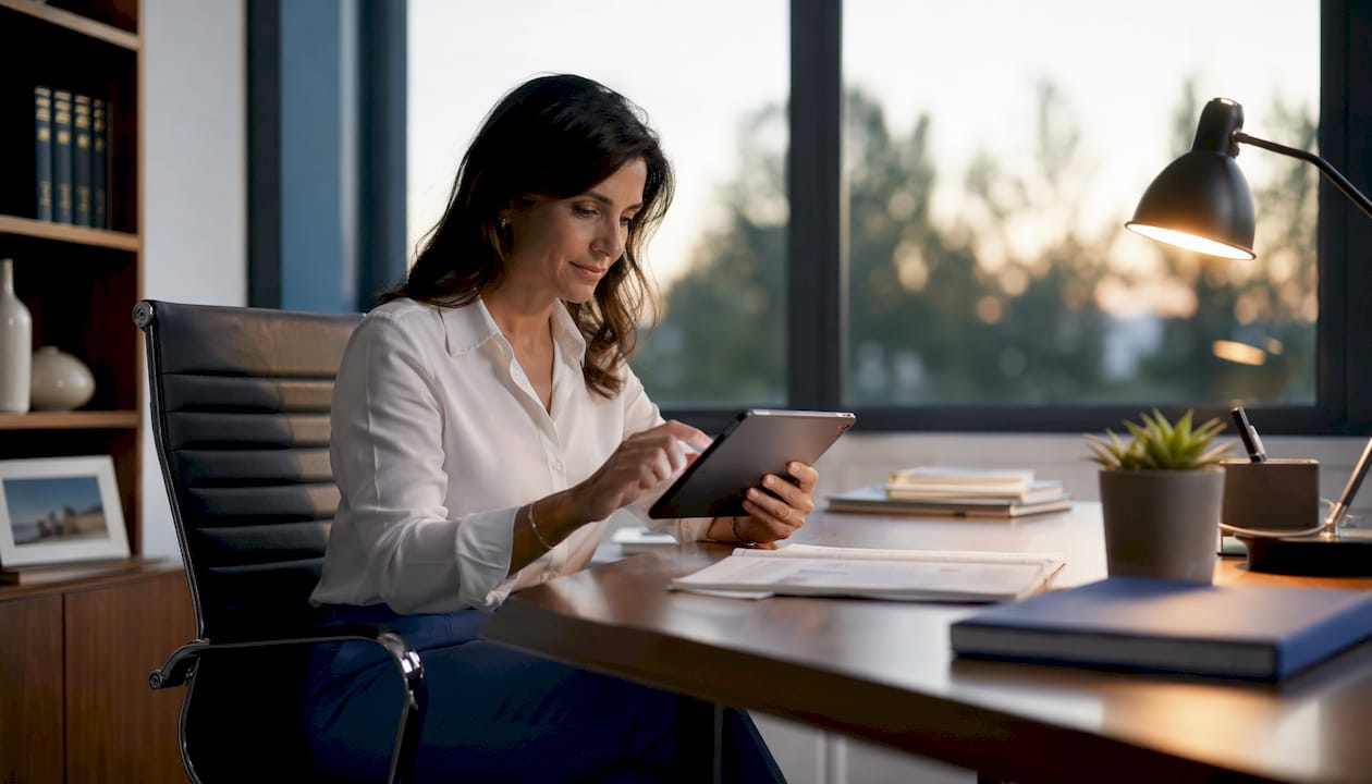Administrator browsing school website on phone